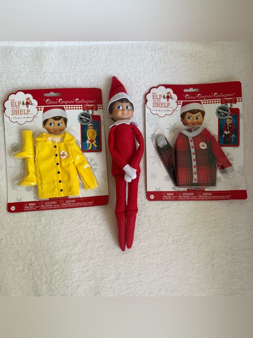 Elf On The Shelf Doll + 2 Outfits Raincoat Pajamas Claus Couture Bundle Xmas